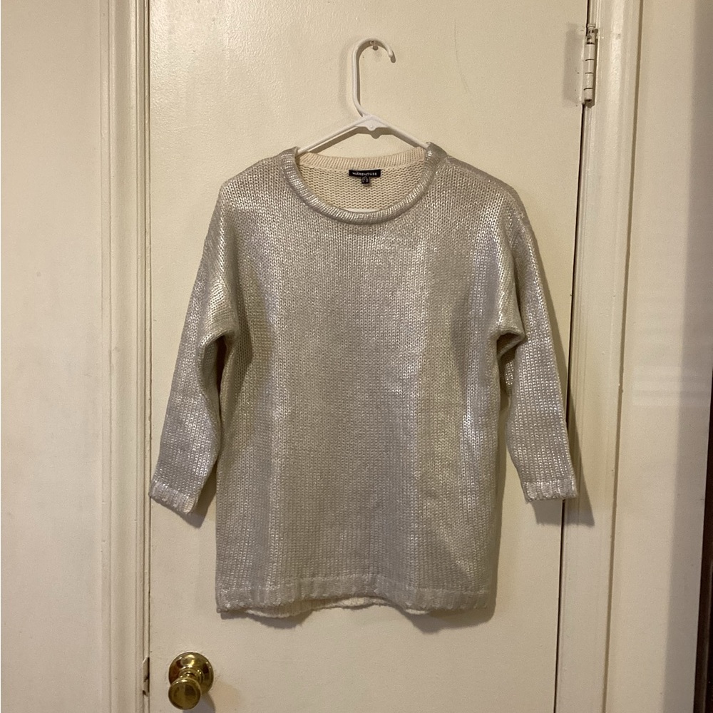 Warehouse Cream and Silver Knit Sweater